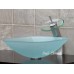 1/2" Thick frosted square Glass Vessel Sink + brushed nickel waterfall FaucetN4 + free Pop Up Drain & Mounting Ring - B008OZE43W